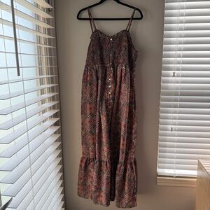 World Market Bohemian Maxi Dress with Button Detail
